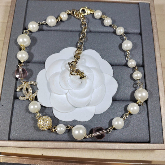 2025 Double Rhinestone Pearl Clavicle Necklace