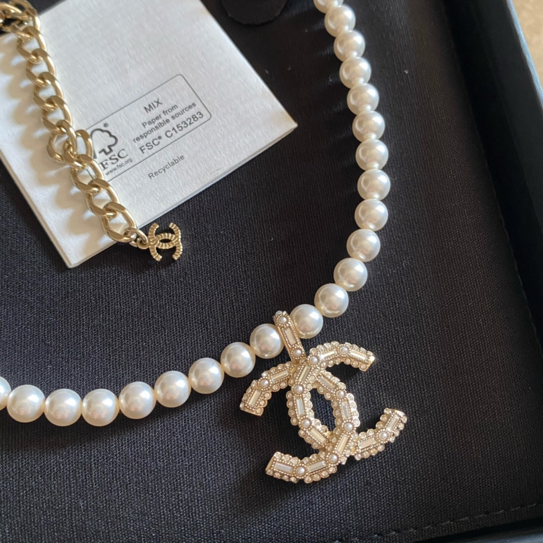 2025 Double Pendant Pearl Necklace