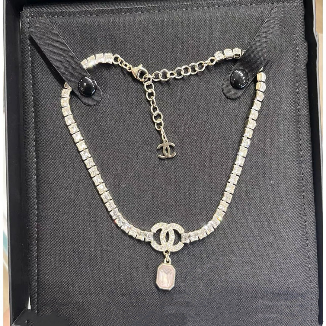 2025 Double Square Diamond Rhinestone Pendant Necklace