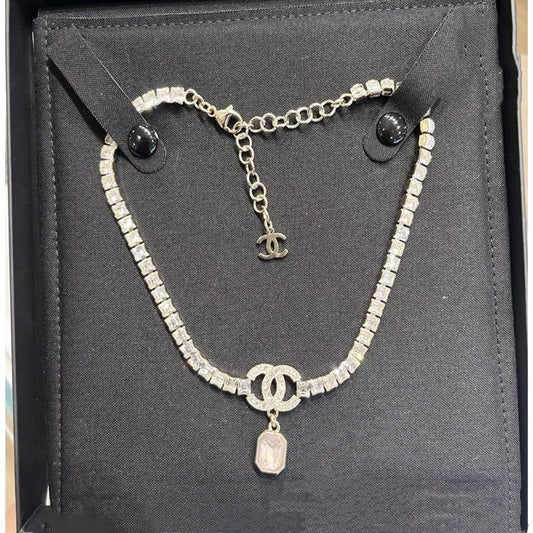 2025 Double Square Diamond Rhinestone Pendant Necklace