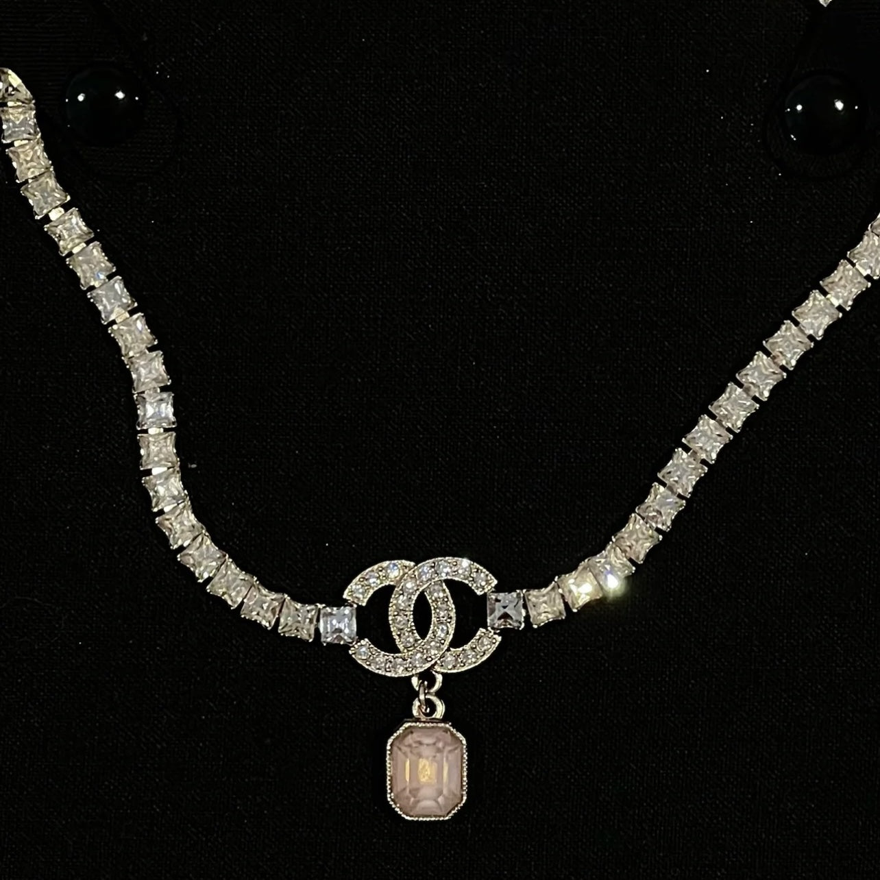 2025 Double Square Diamond Rhinestone Pendant Necklace