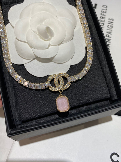 2025 Double Square Diamond Rhinestone Pendant Necklace