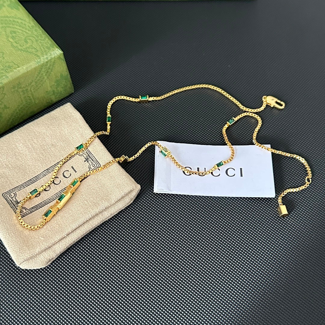 2025 Classic Double G Green Rhinestone Necklace