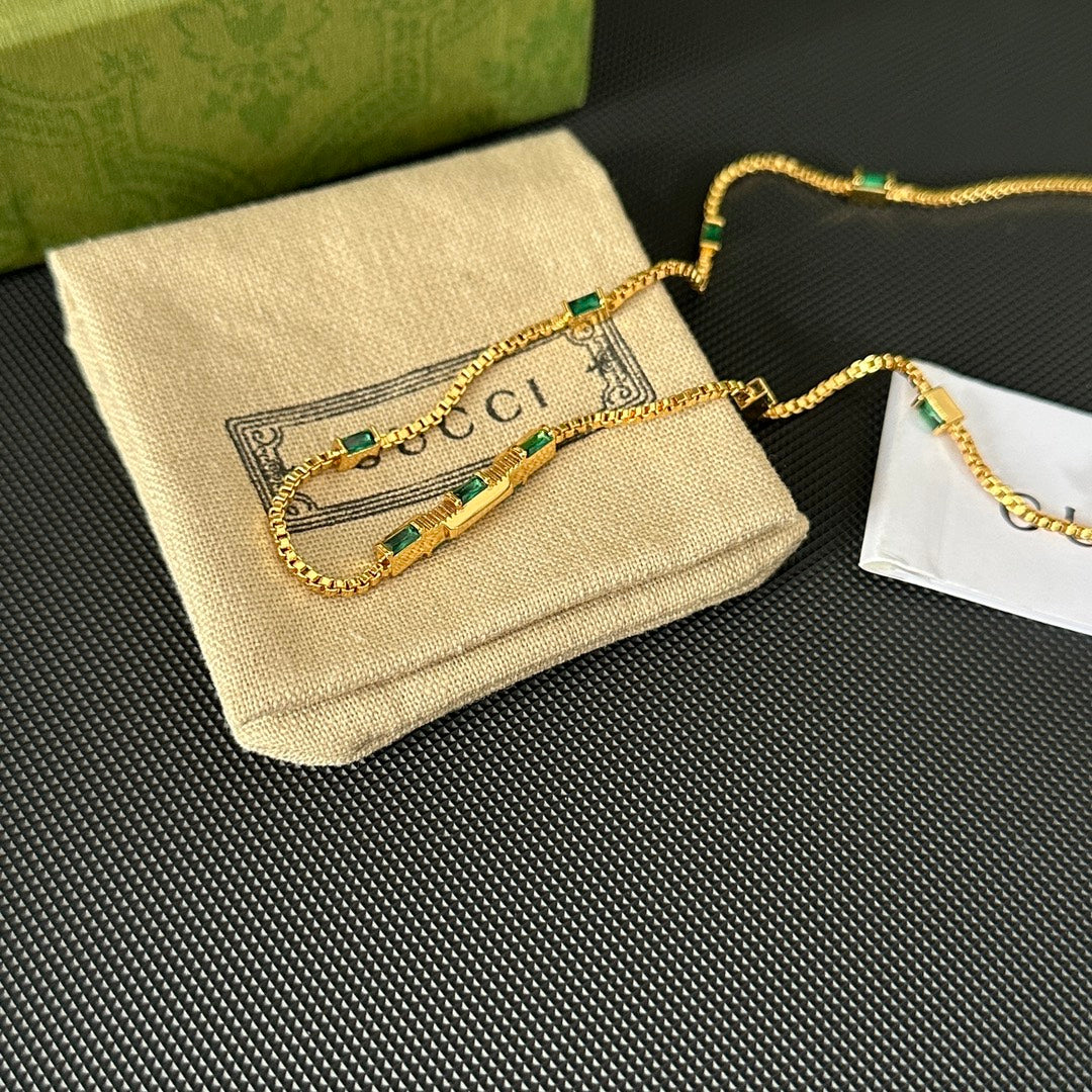 2025 Classic Double G Green Rhinestone Necklace