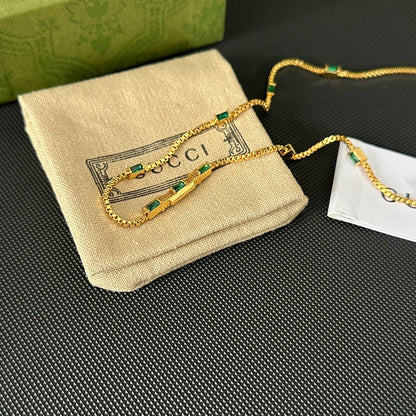 2025 Classic Double G Green Rhinestone Necklace