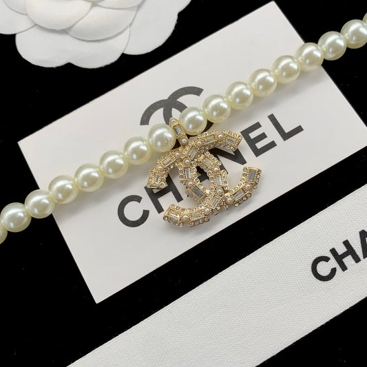 2025 Double C pearl rhinestone non-standard pendant necklace