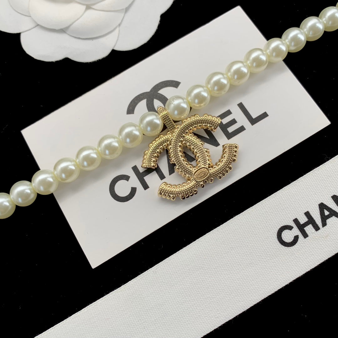 2025 Double C pearl rhinestone non-standard pendant necklace