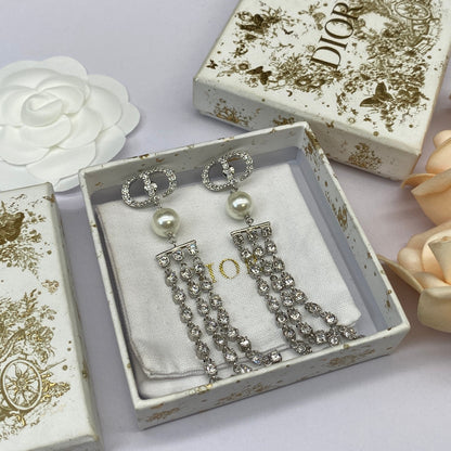 2025 Fashion CD Rhinestone Tassel Pendant Earrings