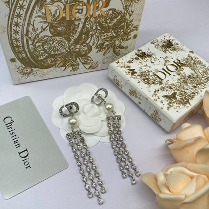 2025 Fashion CD Rhinestone Tassel Pendant Earrings