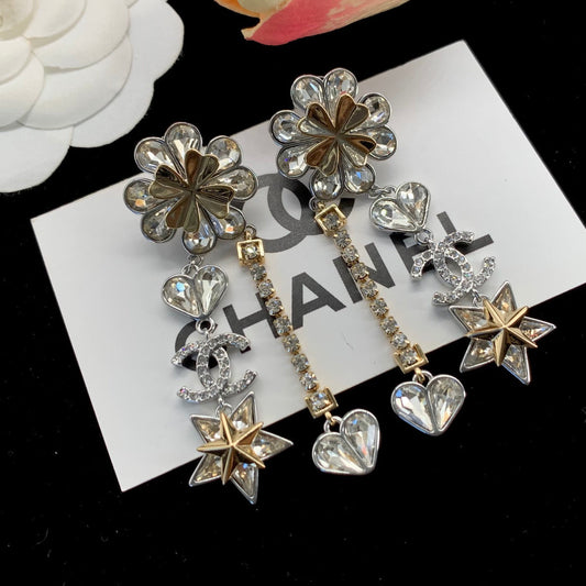 2025 Fashion Rhinestone Star Heart Dangle Earrings