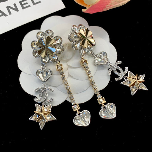 2025 Fashion Rhinestone Star Heart Dangle Earrings