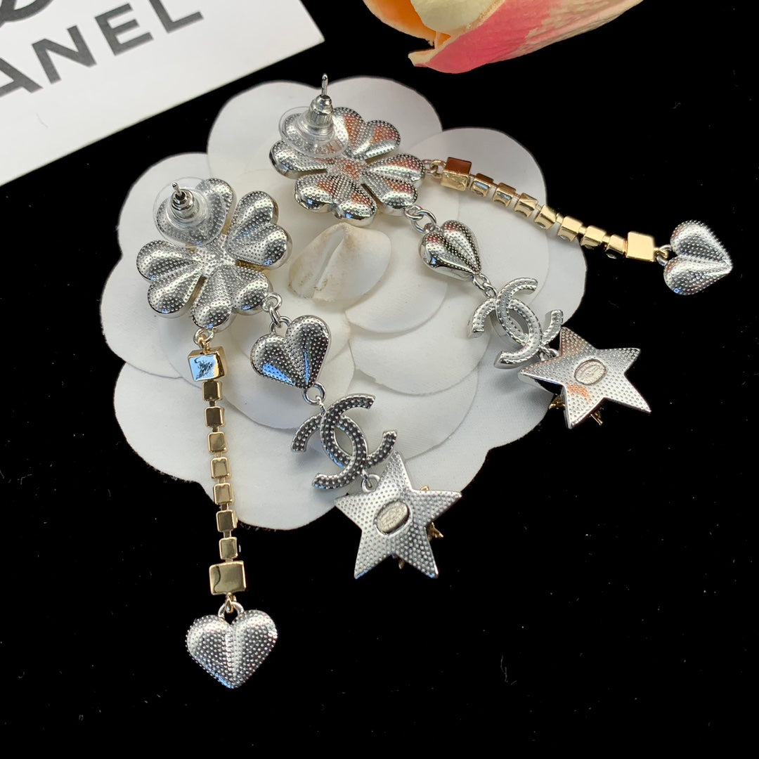 2025 Fashion Rhinestone Star Heart Dangle Earrings