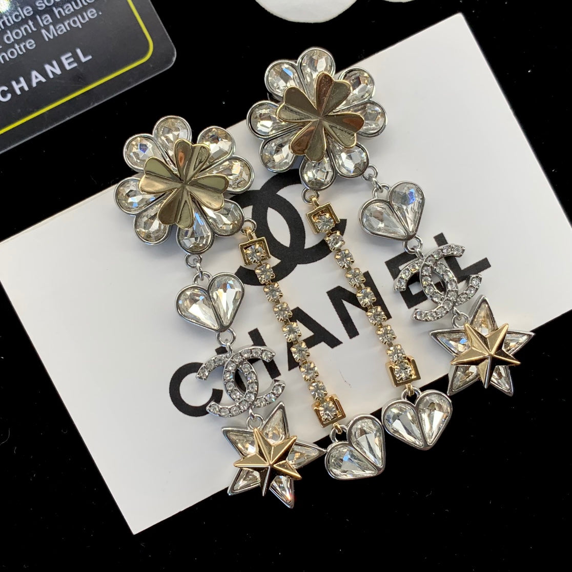 2025 Fashion Rhinestone Star Heart Dangle Earrings