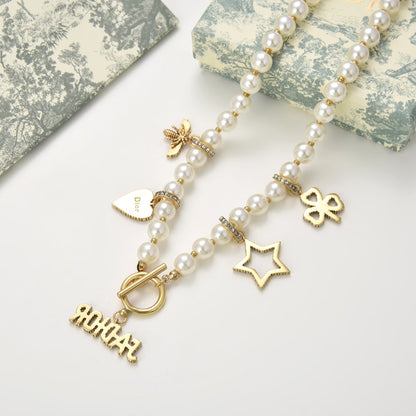 2025 Fashion CD star heart pendant pearl necklace