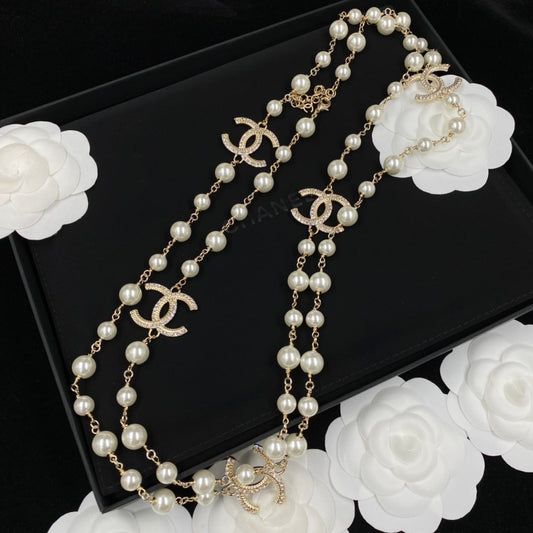 2025 Fashion CC Pearl Rhinestone Charm Necklace