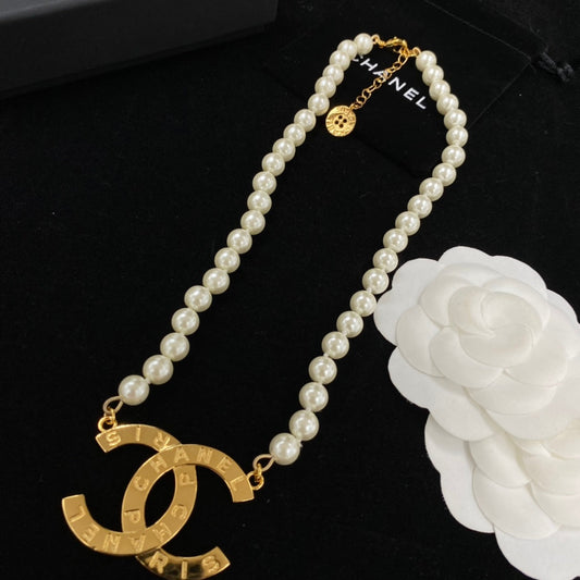 2025 Classic CC Button Pearl Charm Necklace