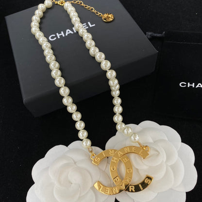 2025 Classic CC Button Pearl Charm Necklace