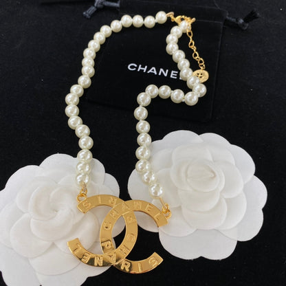 2025 Classic CC Button Pearl Charm Necklace