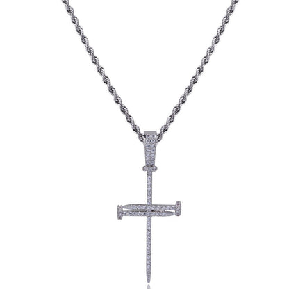 2025 Micro Paved Zircon Hip Hop Anka Key Cross Hip Hop Pendant Necklace