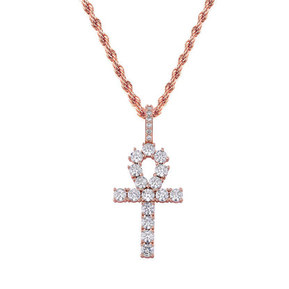 2025 Micro Paved Zircon Hip Hop Anka Key Cross Hip Hop Pendant Necklace