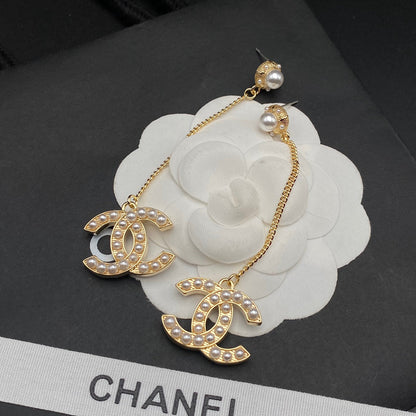 2025 Pearl Alphabet Pendant Chain Earrings