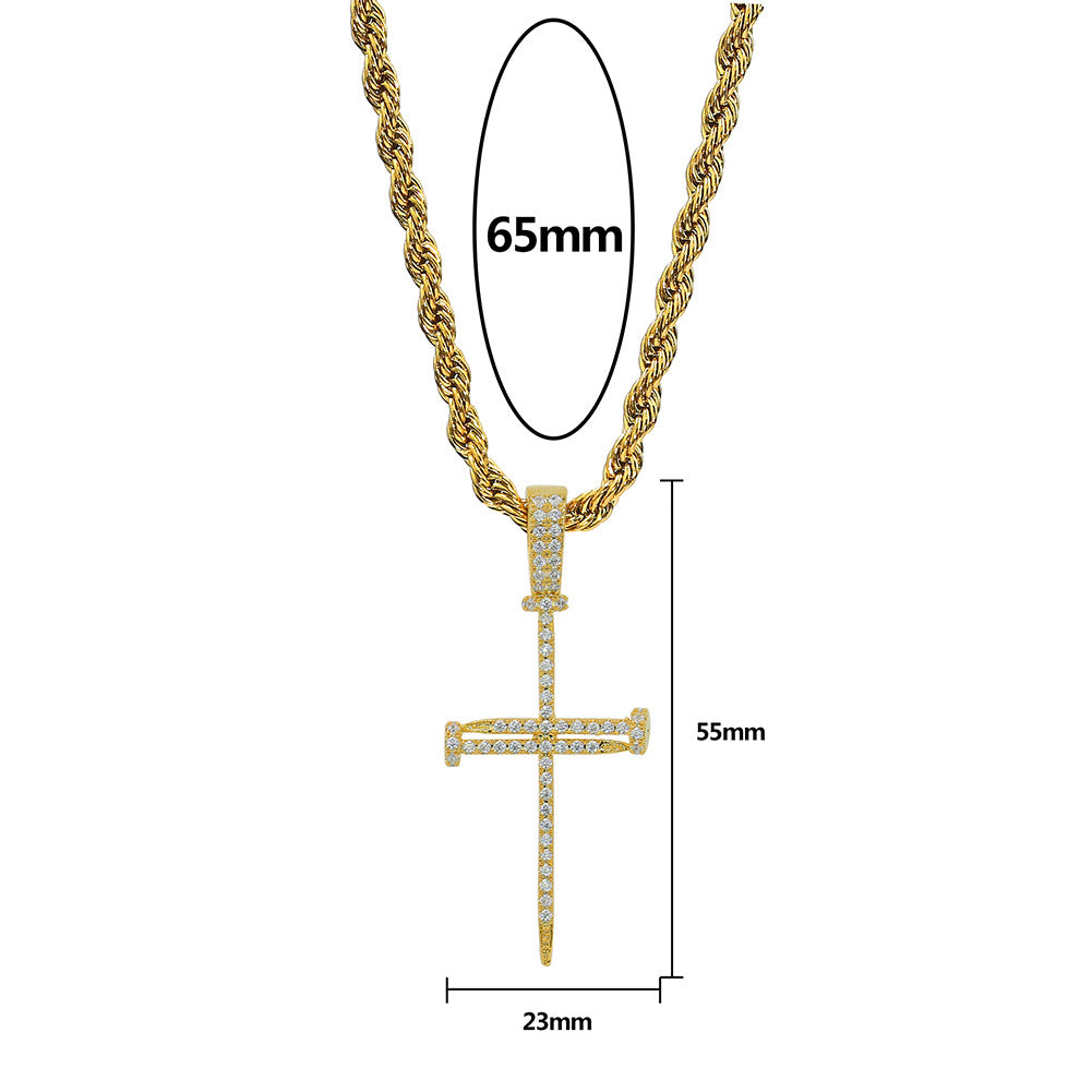 2025 Micro Paved Zircon Hip Hop Anka Key Cross Hip Hop Pendant Necklace