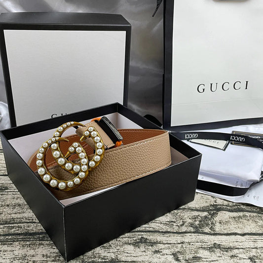 2025 4 Colors  Double G Pearl Litchi Pattern Double Sided Belt