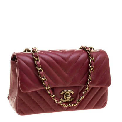 2025 Bag Dark Red Chevron Leather New Mini Classic Flap Bag