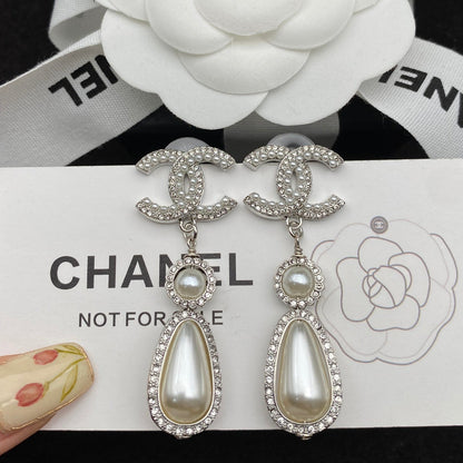 2025 Elegant Pearl Pendant Diamond Earrings