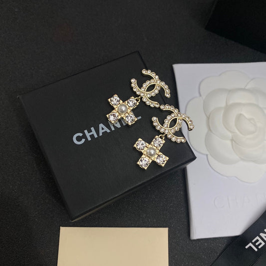 2025 New Cross Pearl Crystal Earrings