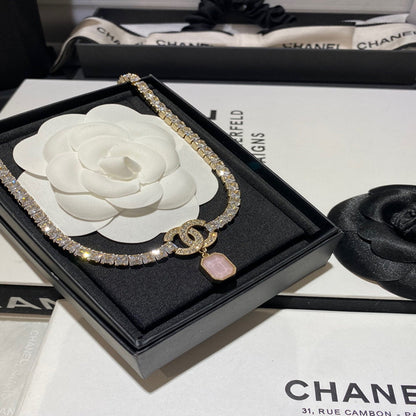 2025 Double Square Diamond Rhinestone Pendant Necklace