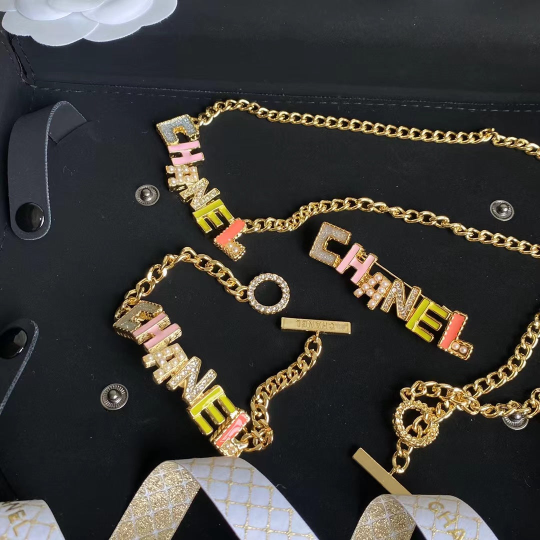 2025 Fashion Colorful Crystal Letter Necklace and Bracelet