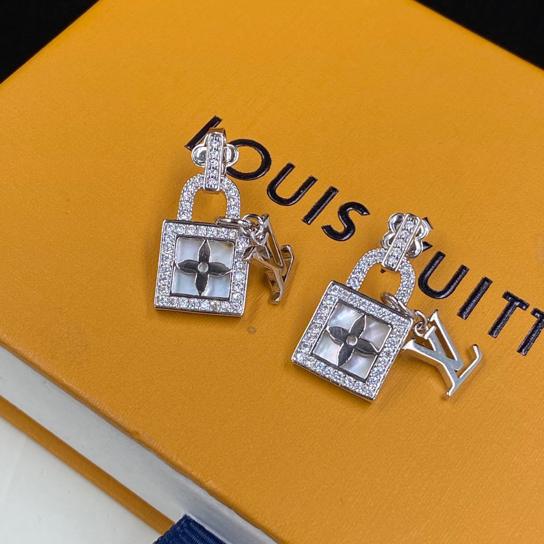 2025 Shiny Zircon Lock Logo Earrings