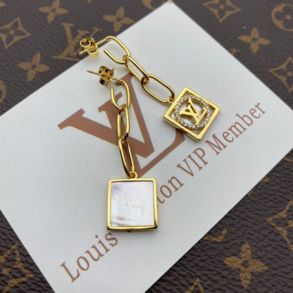 2025 Square White Shell Zircon Earrings