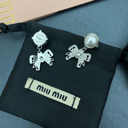 2025 Bow Pearl Diamond Earrings