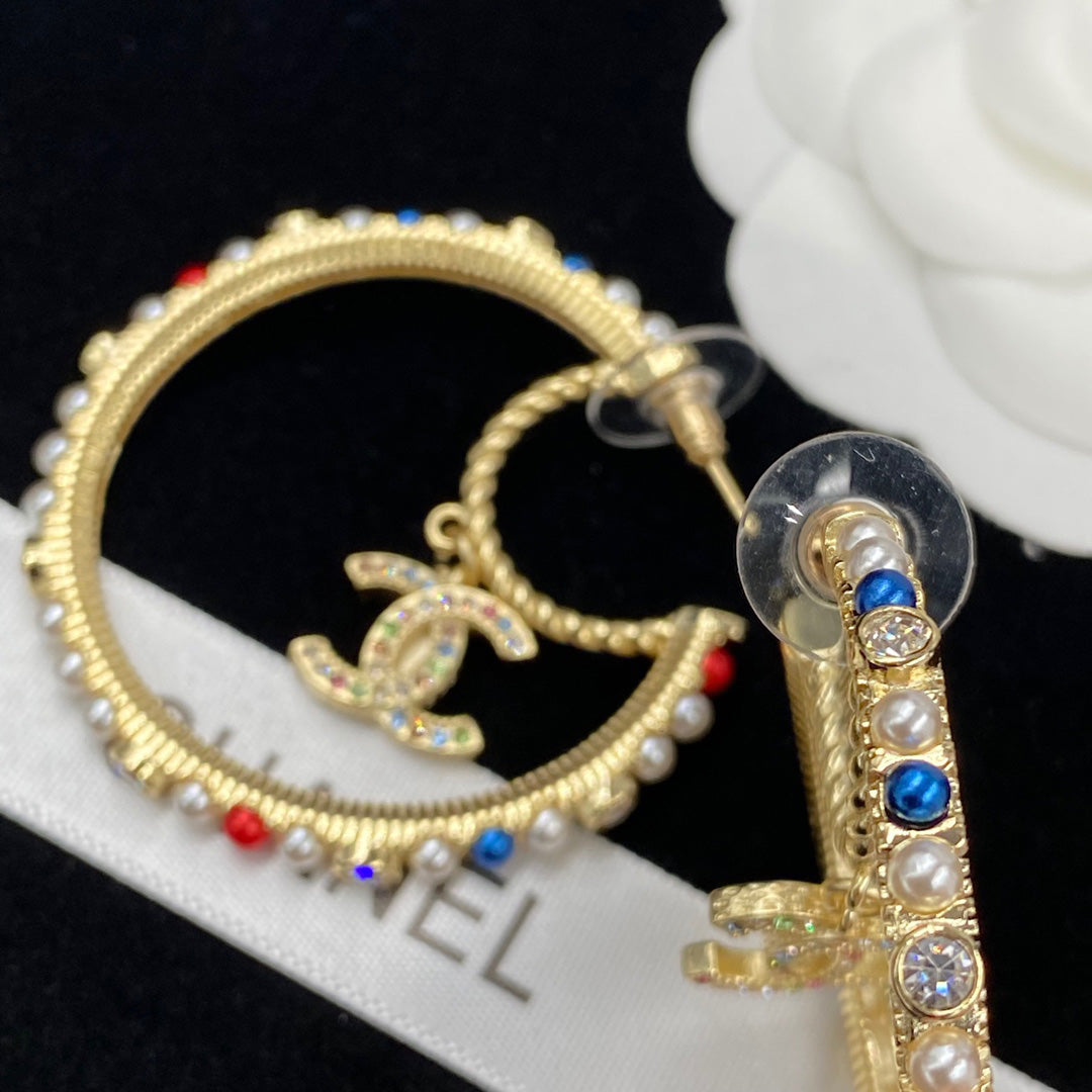 2025 Colored Pearls Large Hoop Earrings