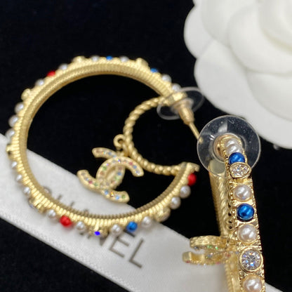 2025 Colored Pearls Large Hoop Earrings