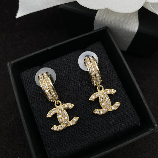 2025 Crystal Diamond Pearl Letter Stud Earrings