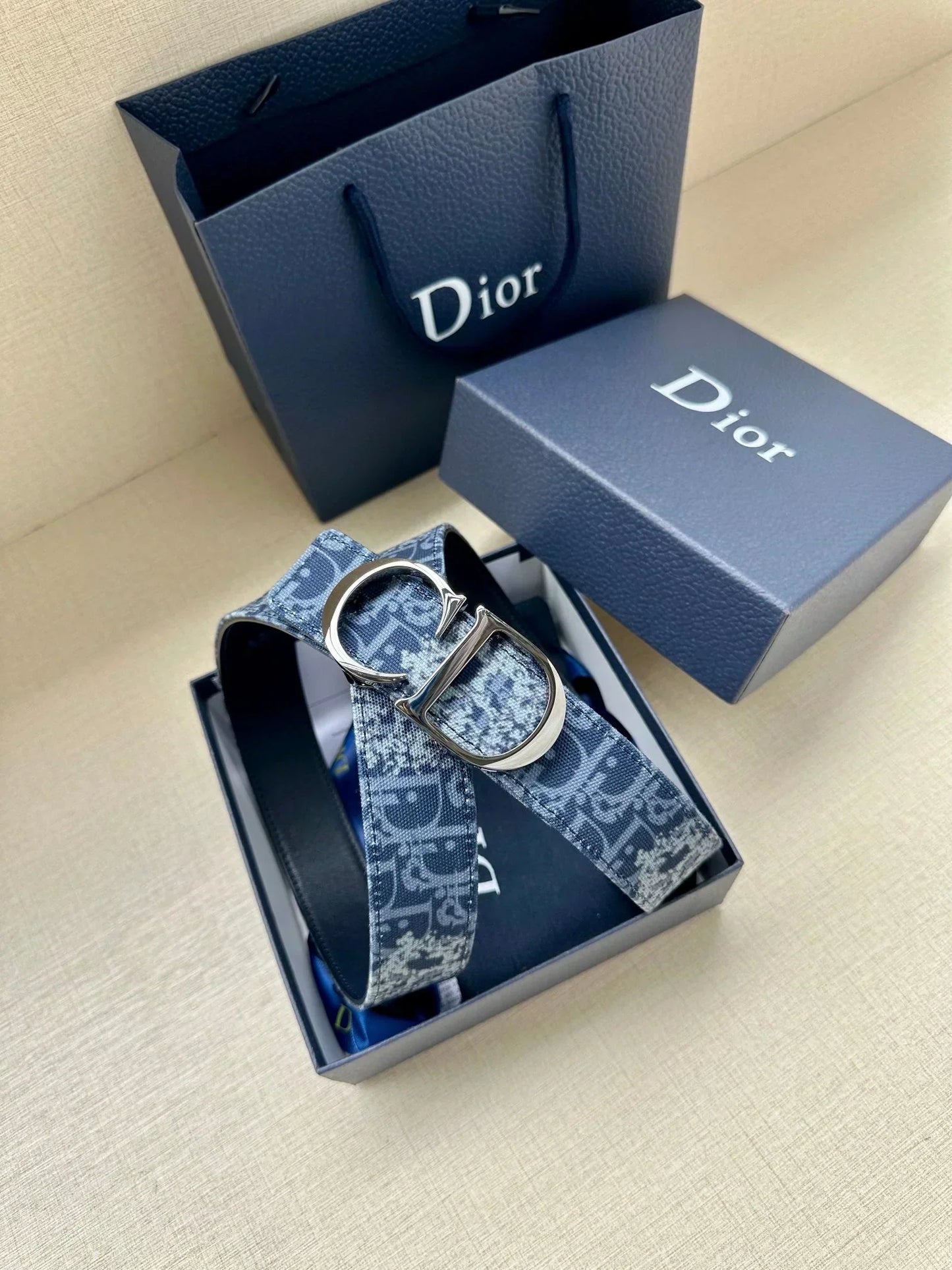 2025 belt Double-sided belt 35mm blue denim and smooth cowhide belt