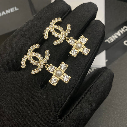 2025 New Cross Pearl Crystal Earrings