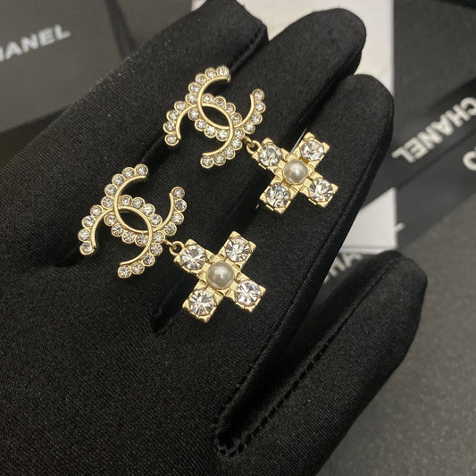 2025 New Cross Pearl Crystal Earrings
