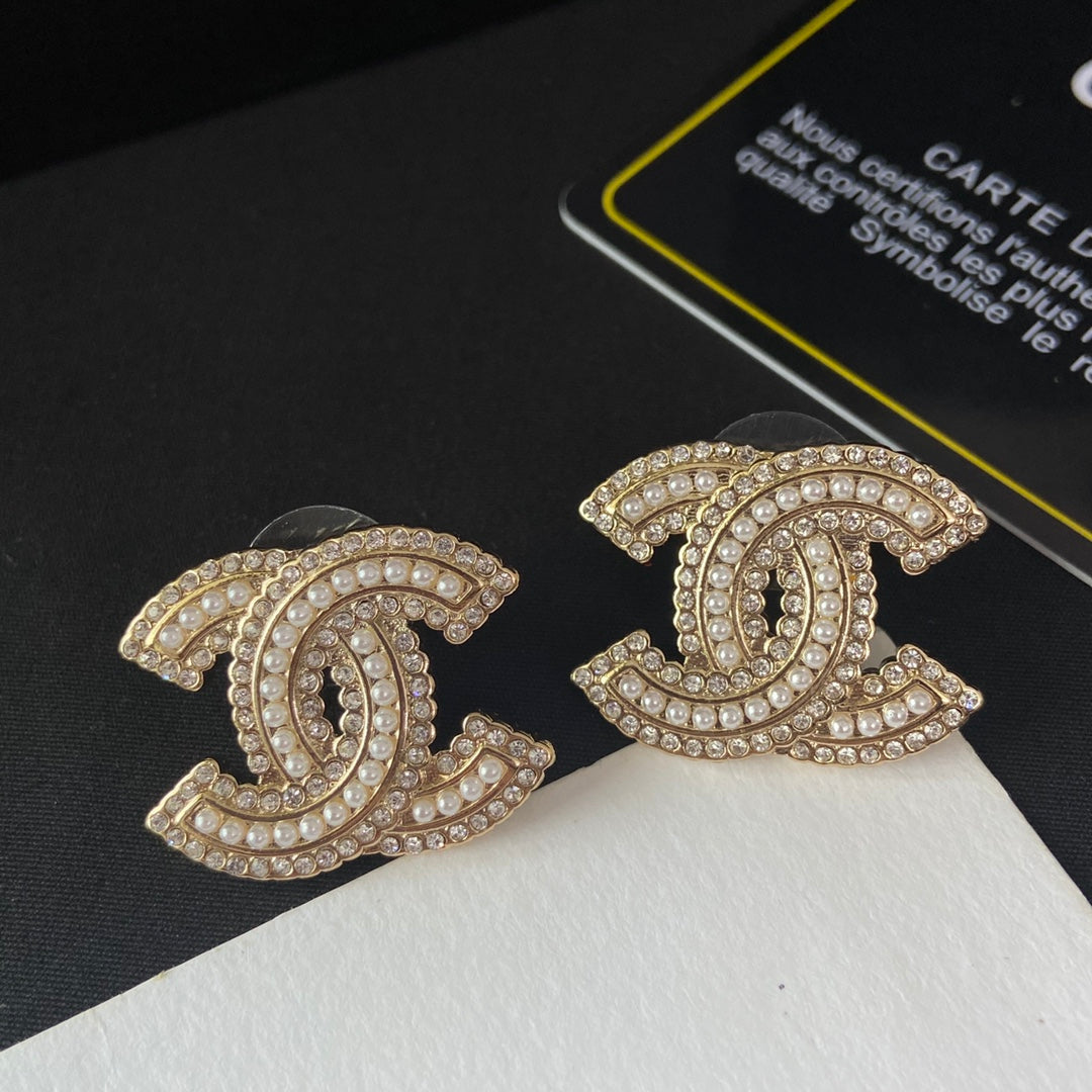 2025 Pearl Diamond Letter Stud Earrings