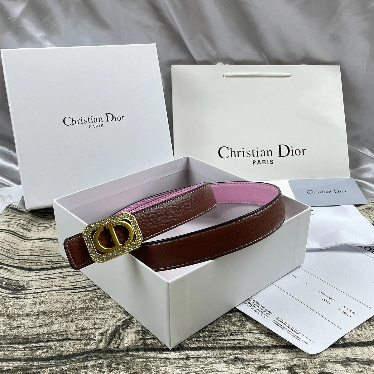 2025 6 Colors  rhinestone lychee pattern double-sided belt