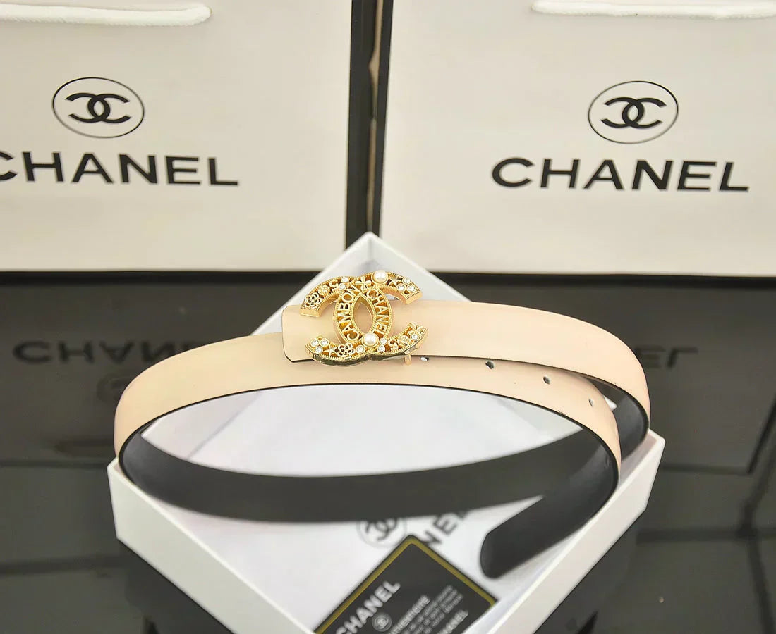 2025 6-color   double C hollow-out LOGO pearl belt