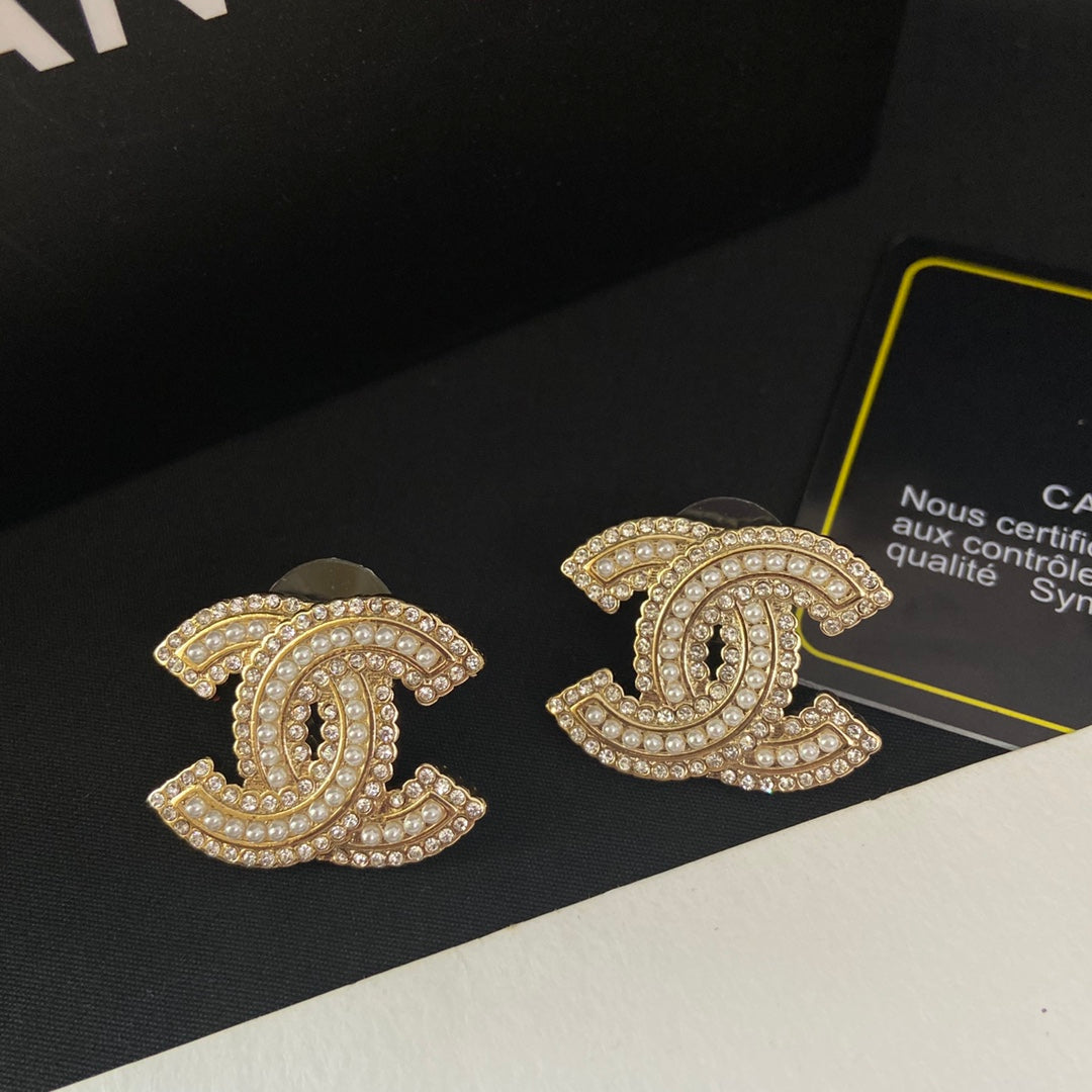 2025 Pearl Diamond Letter Stud Earrings