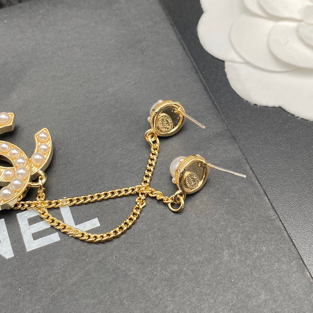 2025 Pearl Alphabet Pendant Chain Earrings