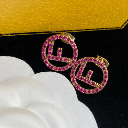 2025 Pink Diamond F Letter Earrings