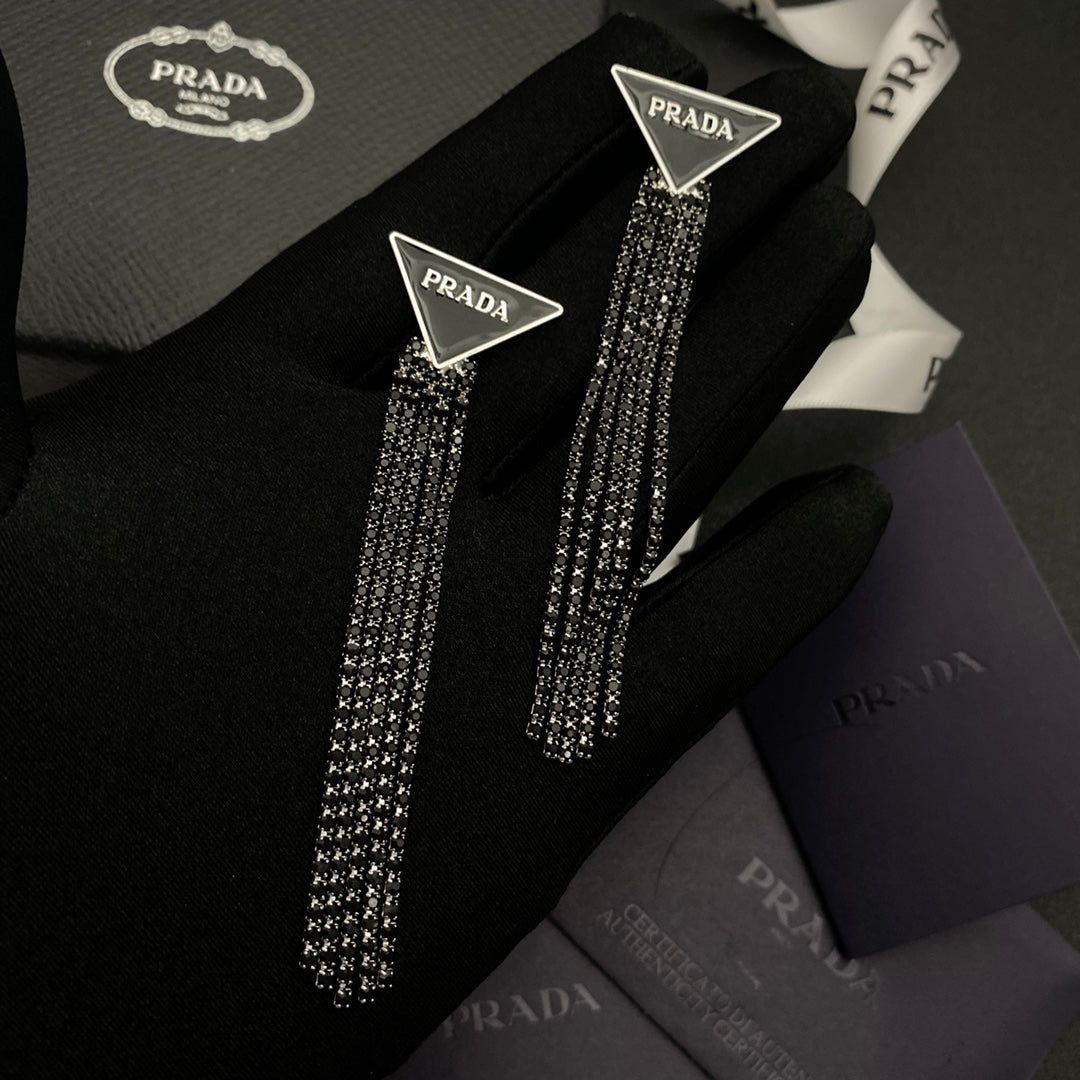 2025 Black Fringe Diamond Earrings