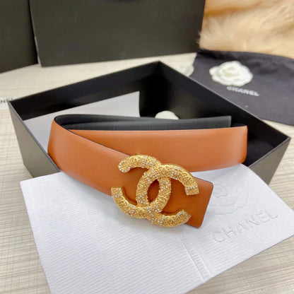 2025 Double-sided imported top layer calfskin plain weave belt Classic brick inlaid