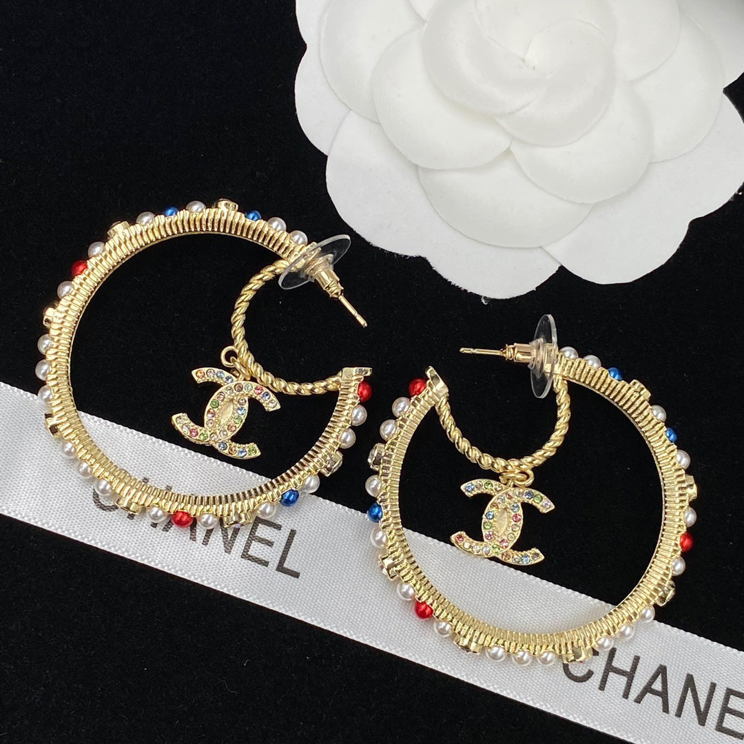2025 Colored Pearls Large Hoop Earrings